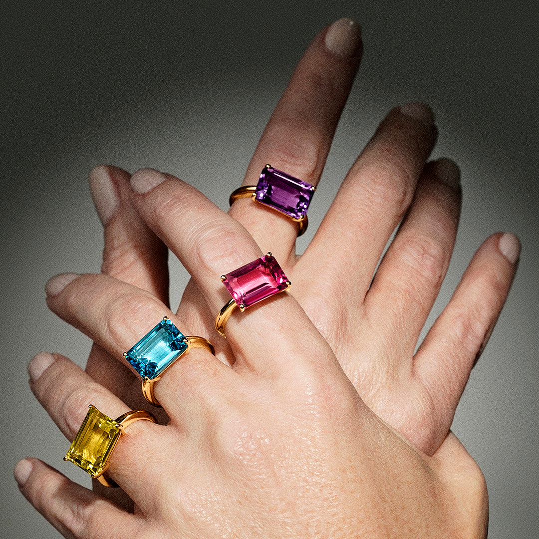 ANILLO ORO AMARILLO 18K AMATISTA OCTOGONAL