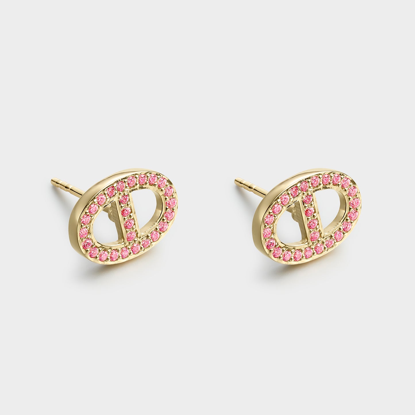 PENDIENTES ORO AMARILLO 18K ESLABONES Y TOPACIOS ROSAS