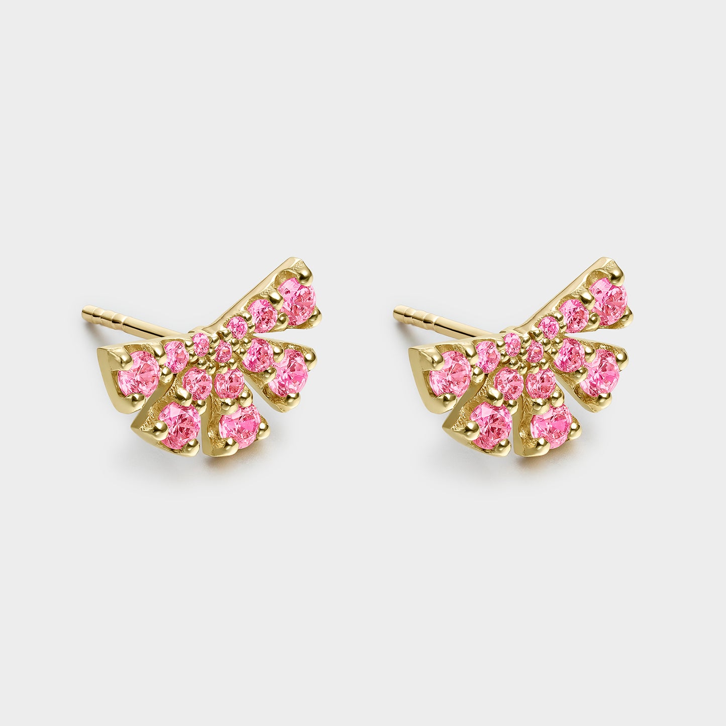 PENDIENTES ORO AMARILLO 18K ABANICO TOPACIOS ROSAS