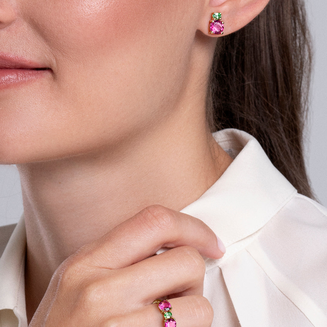 PENDIENTES ORO AMARILLO 18K TOPACIOS ROSAS Y TSAVORITAS