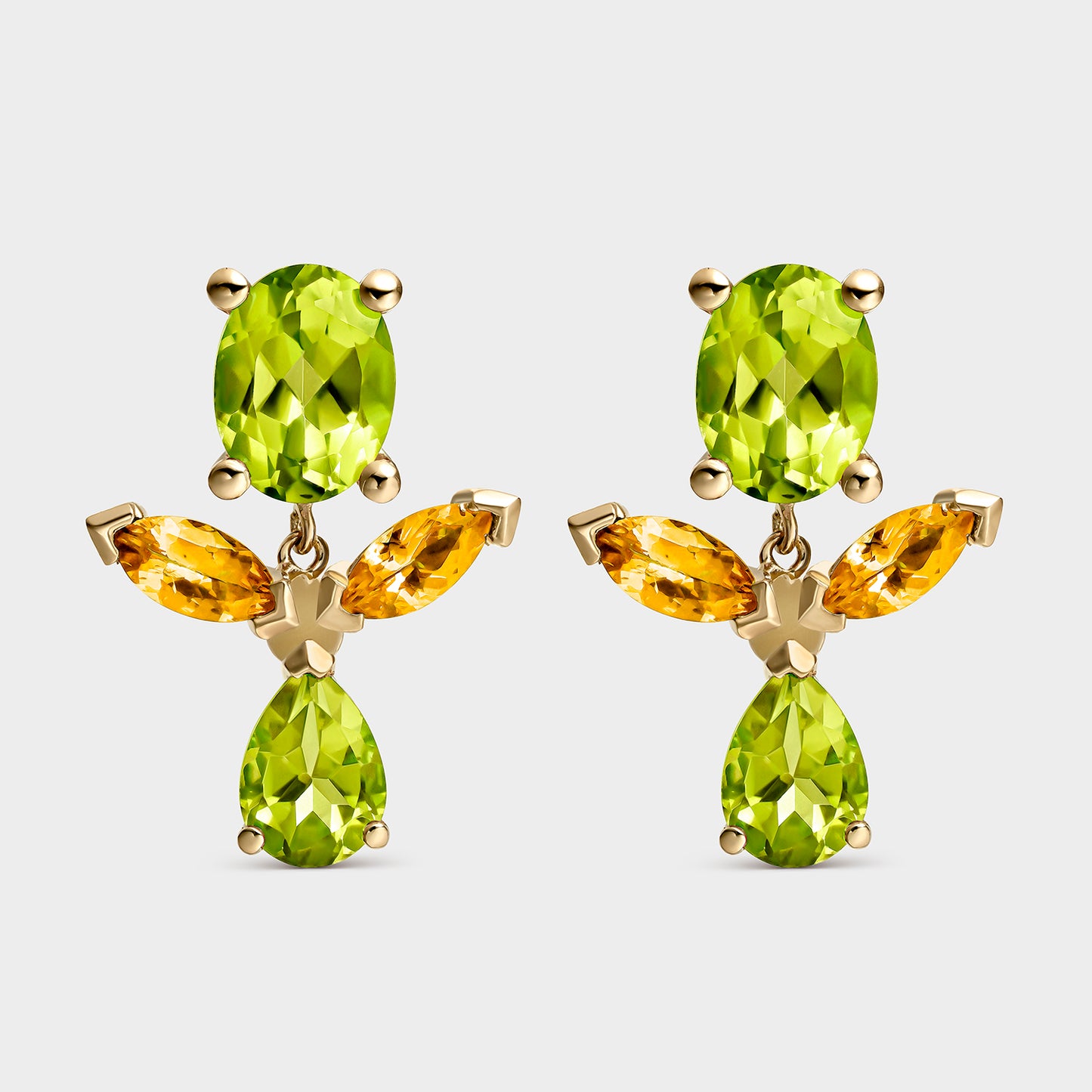 PENDIENTES ORO AMARILLO 18 KTS PERIDOTOS Y CITRINOS
