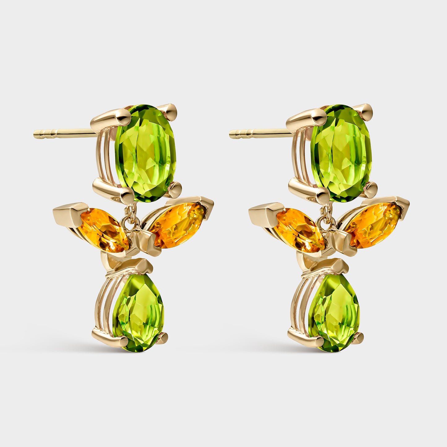 PENDIENTES ORO AMARILLO 18 KTS PERIDOTOS Y CITRINOS