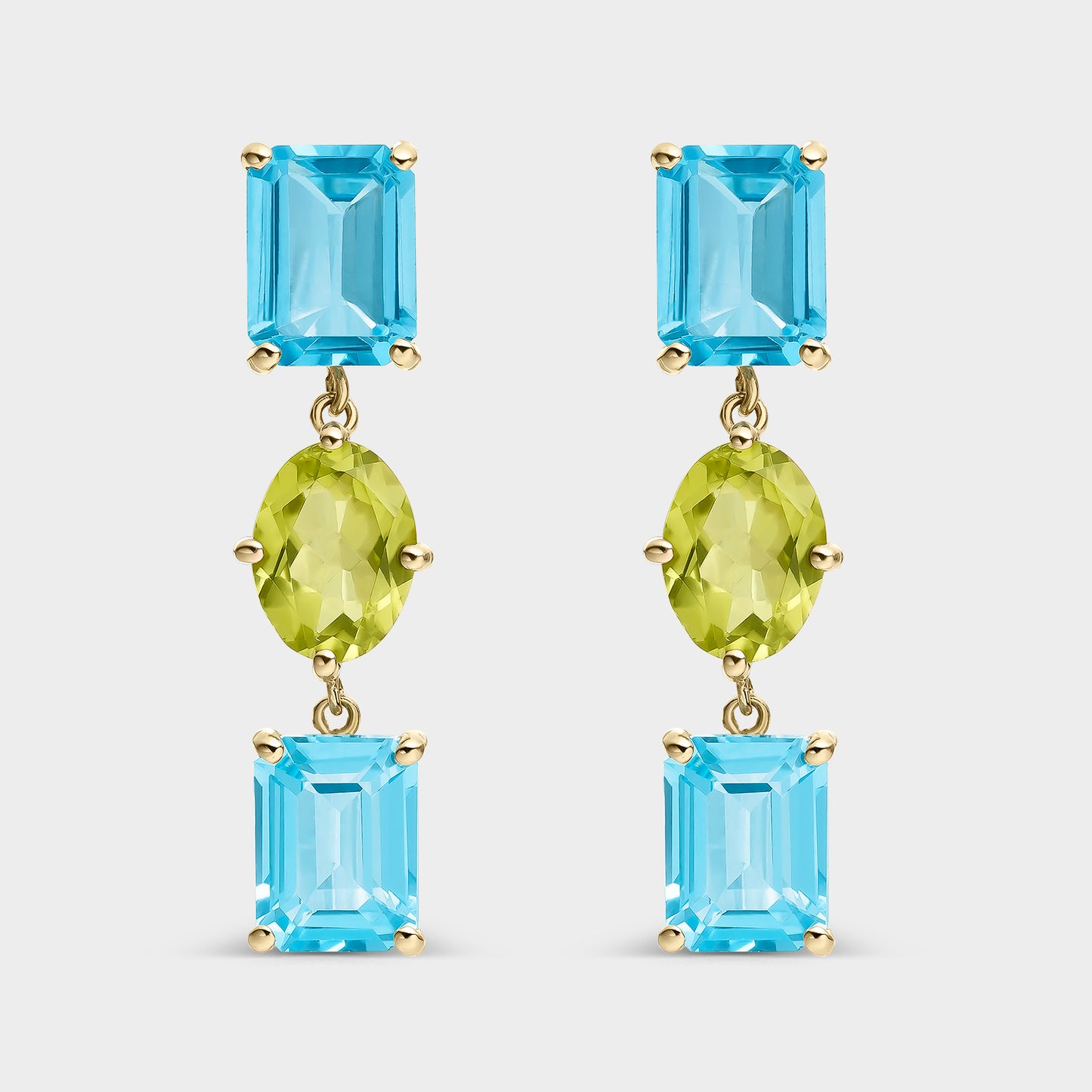 PENDIENTES ORO AMARILLO 18 KTS TOPACIOS SWISS OCTOGON Y PERIDOTO OVAL