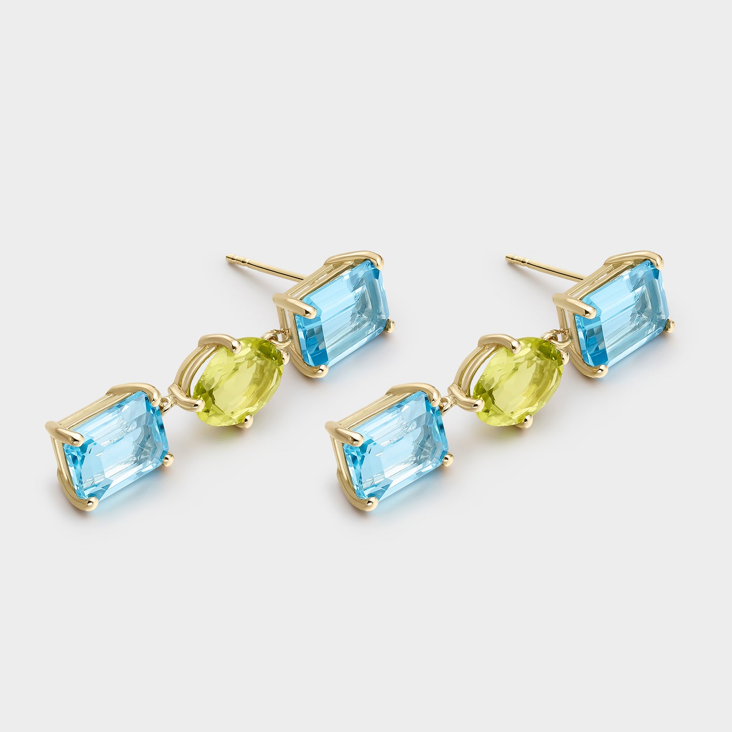 PENDIENTES ORO AMARILLO 18 KTS TOPACIOS SWISS OCTOGON Y PERIDOTO OVAL