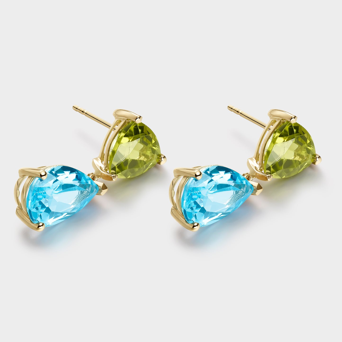 PENDIENTES ORO AMARILLO 18 KTS PERIDOTO TRILLON Y PERAS TOPACIO SWISS