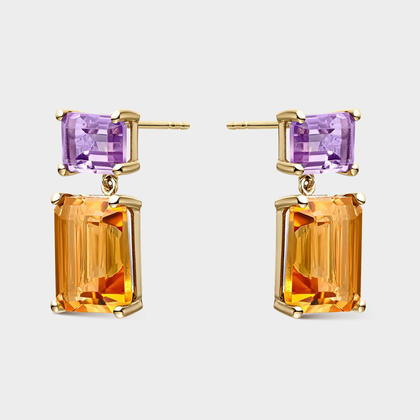 PENDIENTES DE ORO AMARILLO DE 18KTS CON 2 CITRINOS OCTOGONALES DE 10X8MM Y
2 AMATISTAS BAGUETTE DE 7X5MM