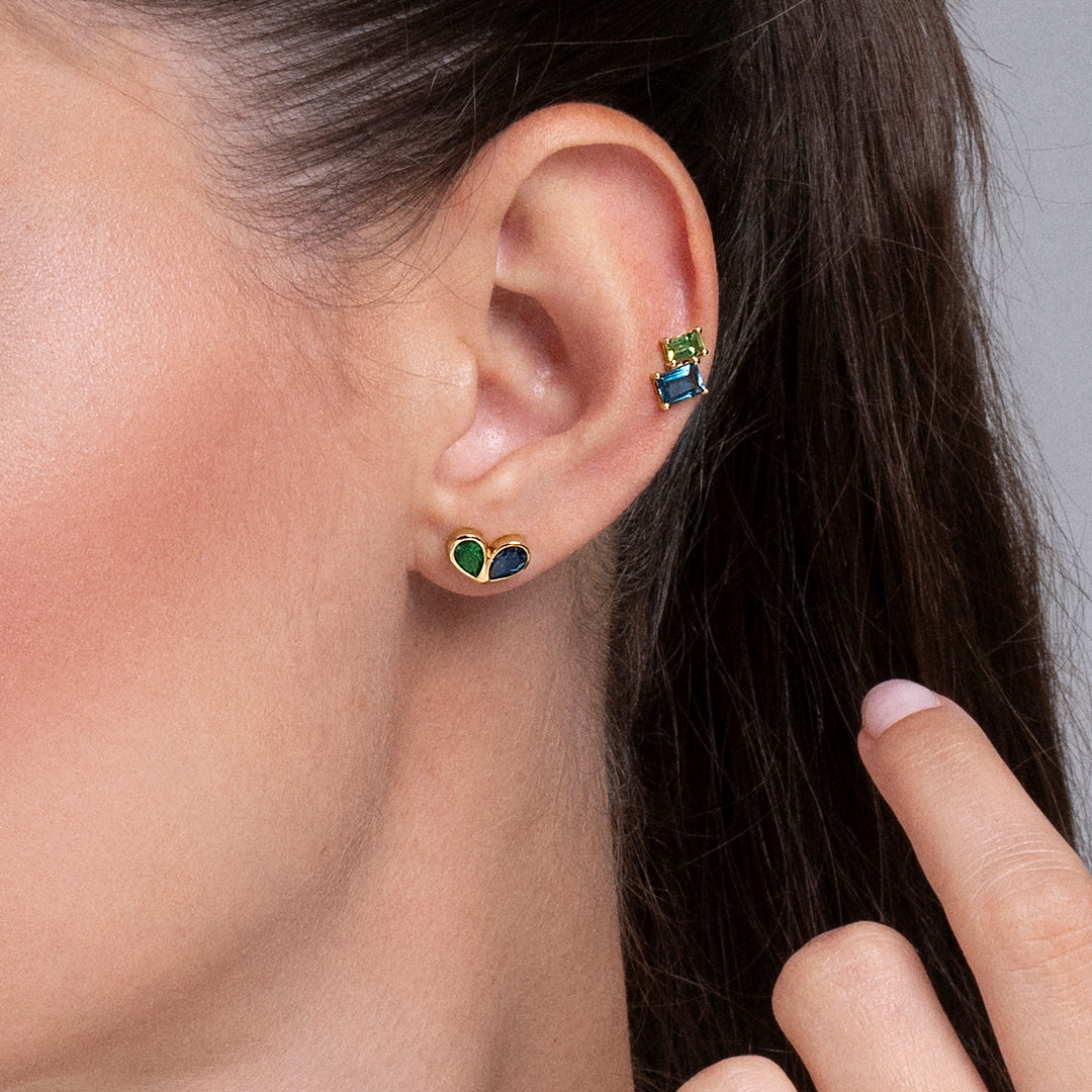 PENDIENTES ORO AMARILLO DE 18K DOBLE BAGUETTE TOPACIO LONDON Y PERIDOTO