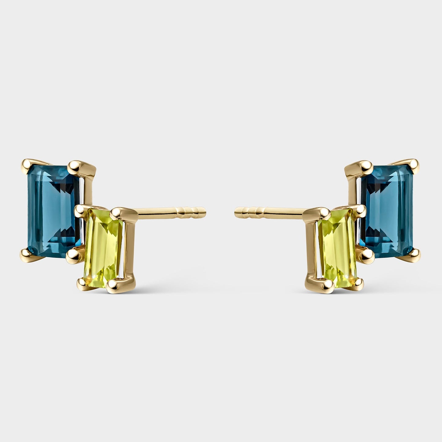 PENDIENTES ORO AMARILLO DE 18K DOBLE BAGUETTE TOPACIO LONDON Y PERIDOTO