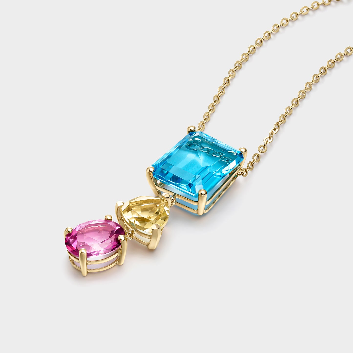 GARGANTILLA ORO AMARILLO 18 KTS TOPACIO SWISS, TRILLON CUARZO LIMON Y TOPACIO ROSA