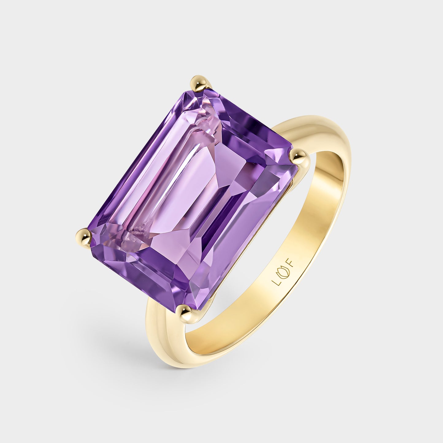 ANILLO ORO AMARILLO 18K AMATISTA OCTOGONAL