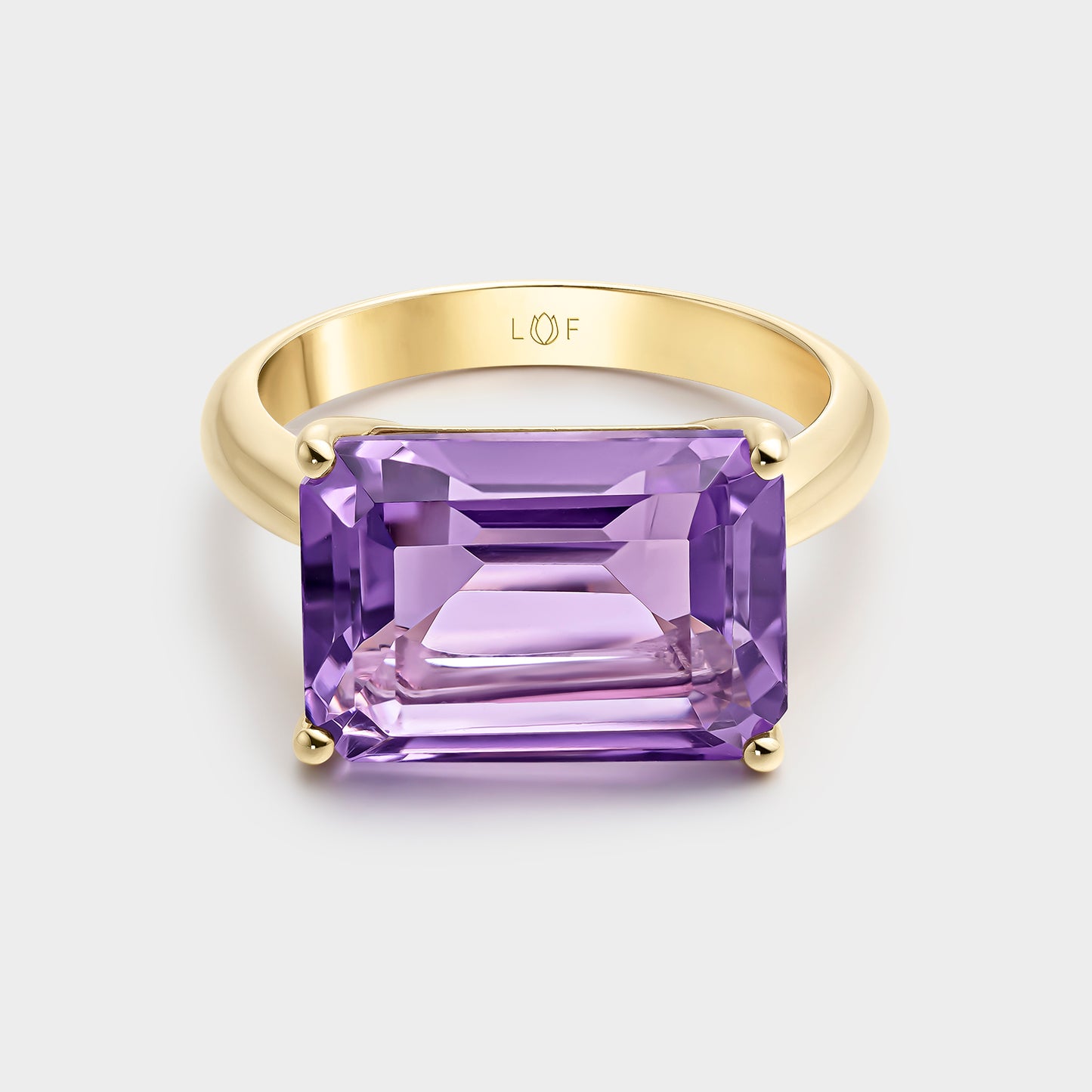 ANILLO ORO AMARILLO 18K AMATISTA OCTOGONAL