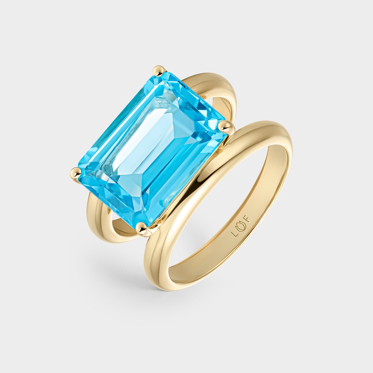 SORTIJA ORO AMARILLO 18K DOBLE CUERPO TOPACIO SWISS OCTOGONAL