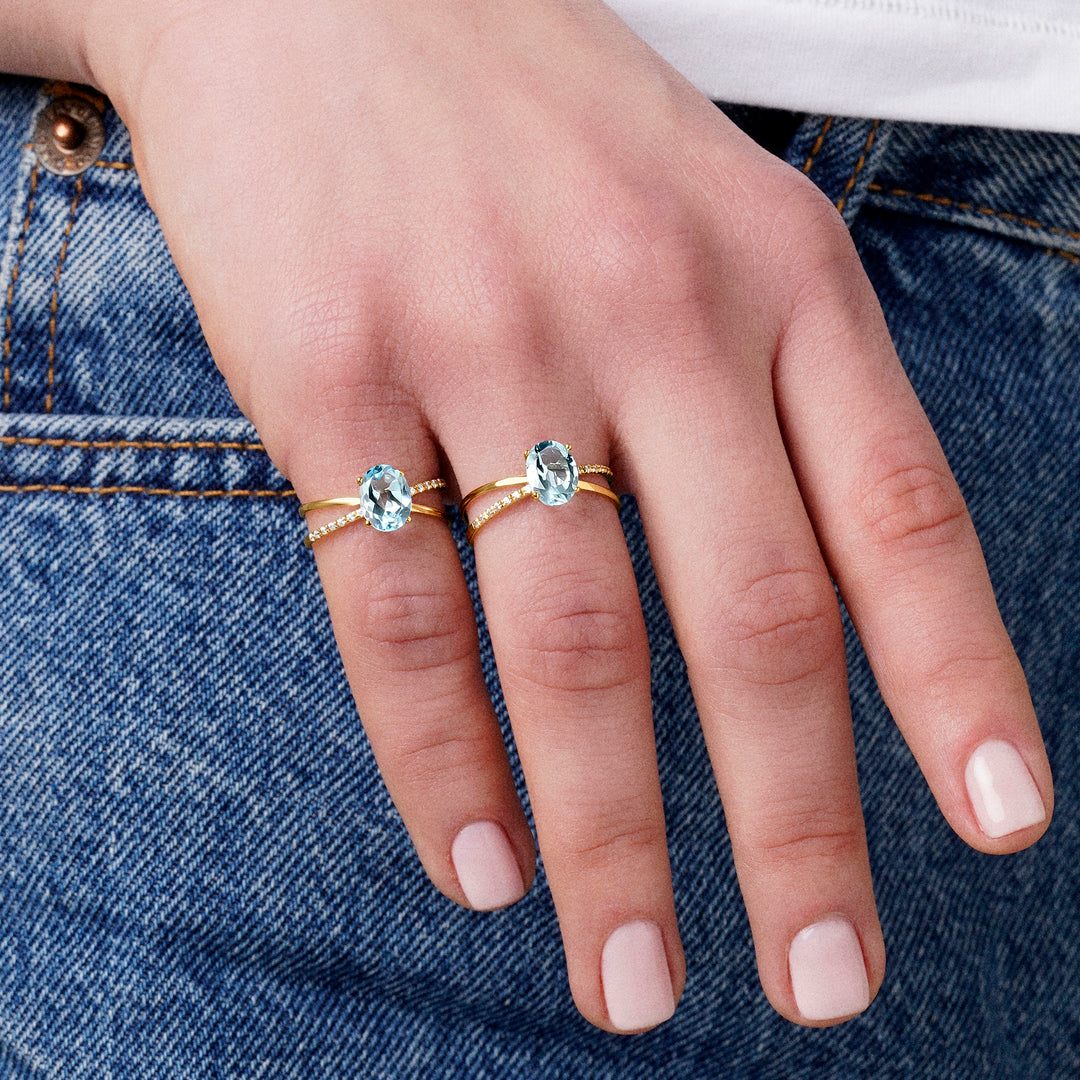 ANILLO ORO AMARILLO 18K DOBLE HILERA TOPACIO OVAL Y CIRCONITAS