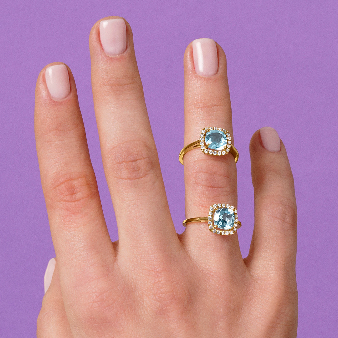 ANILLO ORO AMARILLO 18K TOPACIO CUSHION Y CIRCONITAS