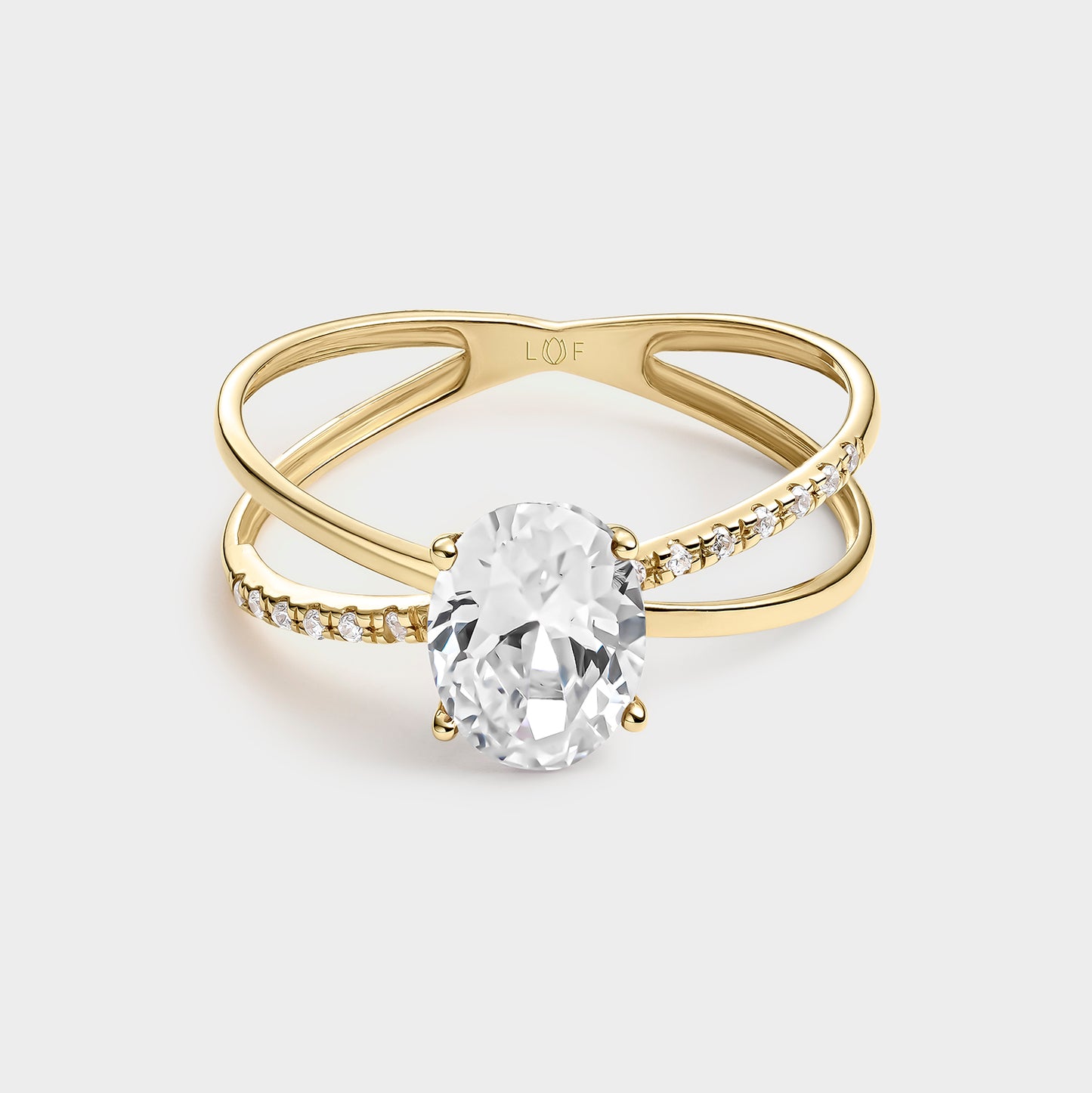 ANILLO ORO AMARILLO 18K DOBLE HILERA TOPACIO BLANCO FINO Y CIRCONITAS