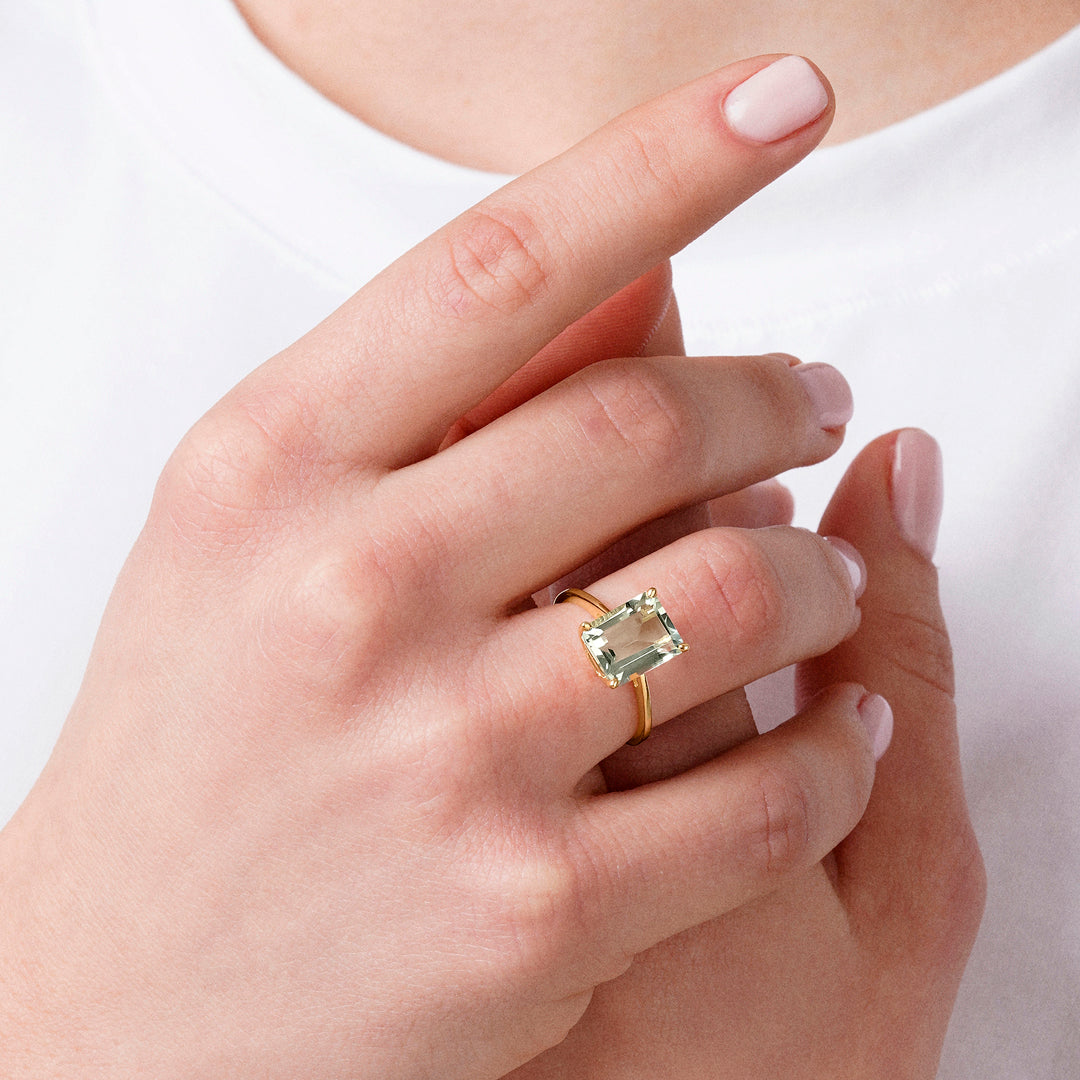 ANILLO ORO AMARILLO 18K AMATISTA VERDE OCTOGONAL