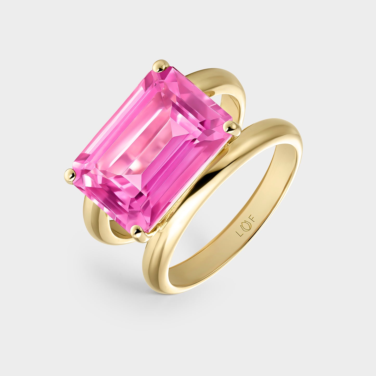 ANILLO ORO AMARILLO 18K DOBLE CUERPO TOPACIO ROSA OCTOGONAL