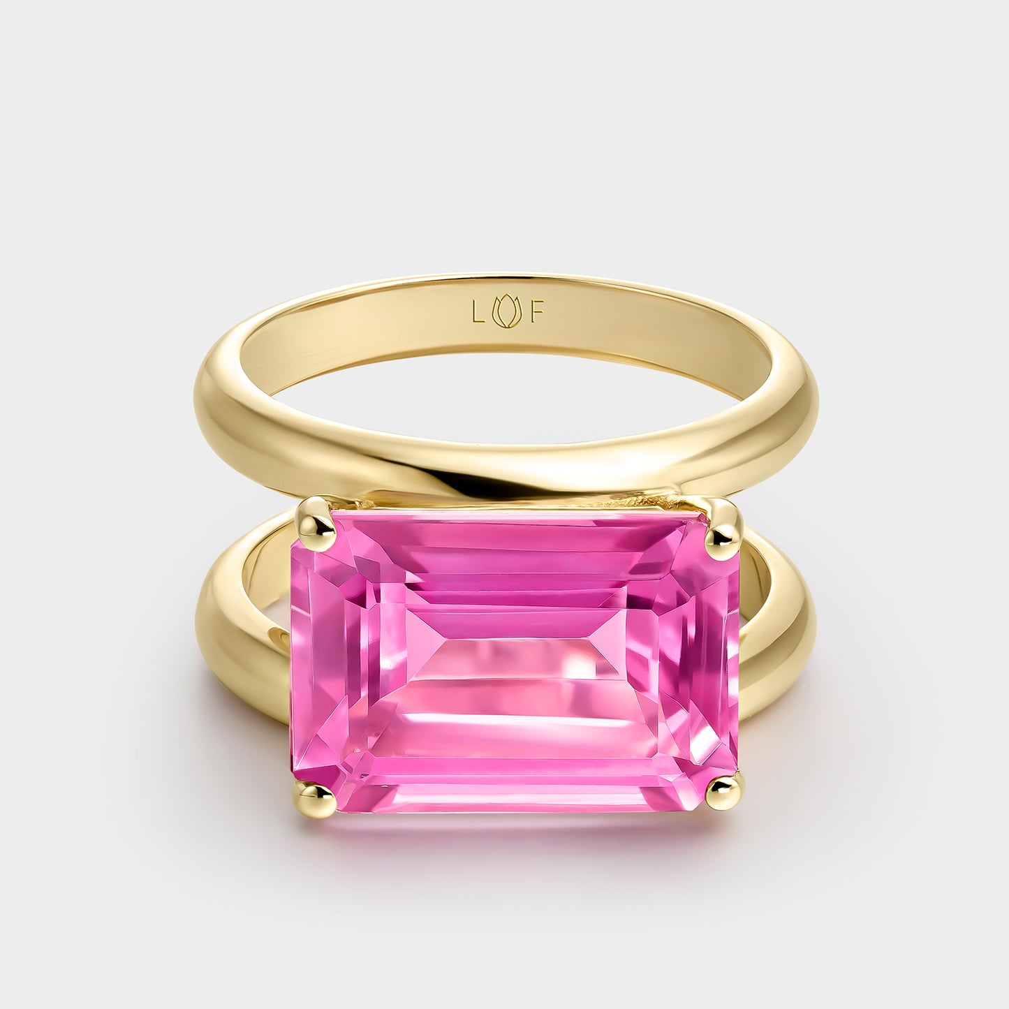 ANILLO ORO AMARILLO 18K DOBLE CUERPO TOPACIO ROSA OCTOGONAL