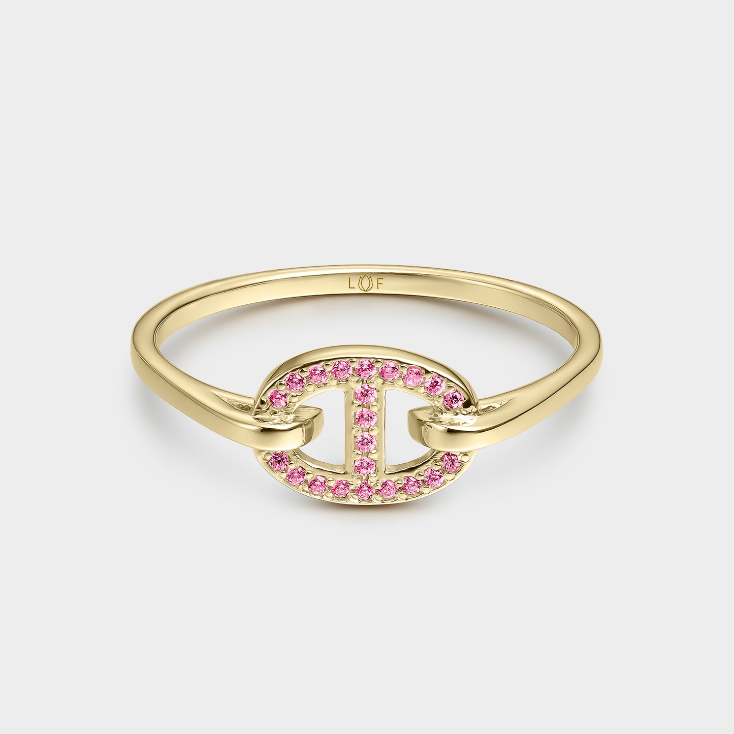 ANILLO ORO AMARILLO 18K ESLABÓN TOPACIOS ROSAS
