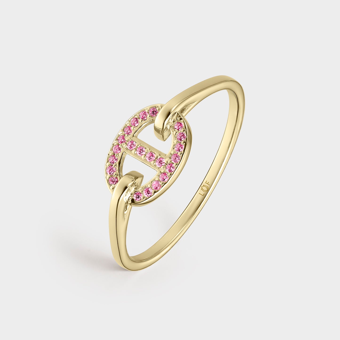 ANILLO ORO AMARILLO 18K ESLABÓN TOPACIOS ROSAS