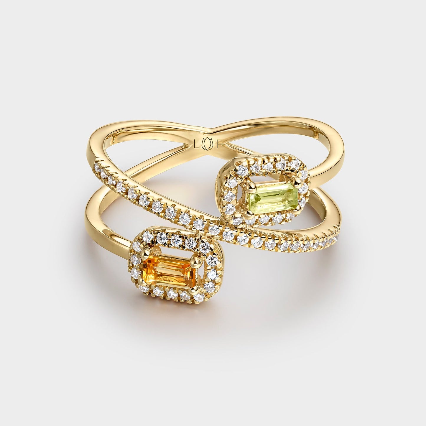 Anillo de Oro Amarillo 18K con Citrino y Peridoto, Diseño Exclusivo