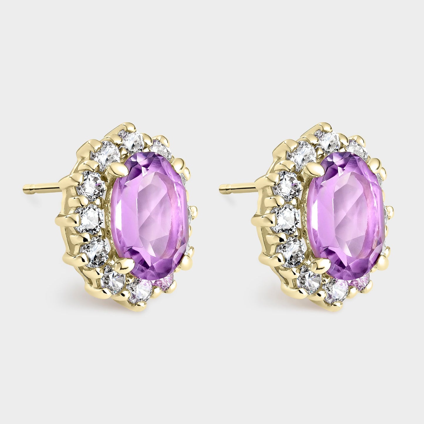 PENDIENTES ORO AMARILLO 18K AMATISTA OVAL Y CIRCONITAS