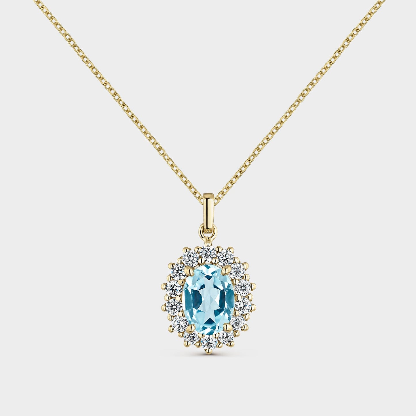 Gargantilla oro amarillo cuajo circonitas con topacio azul oval 8*6