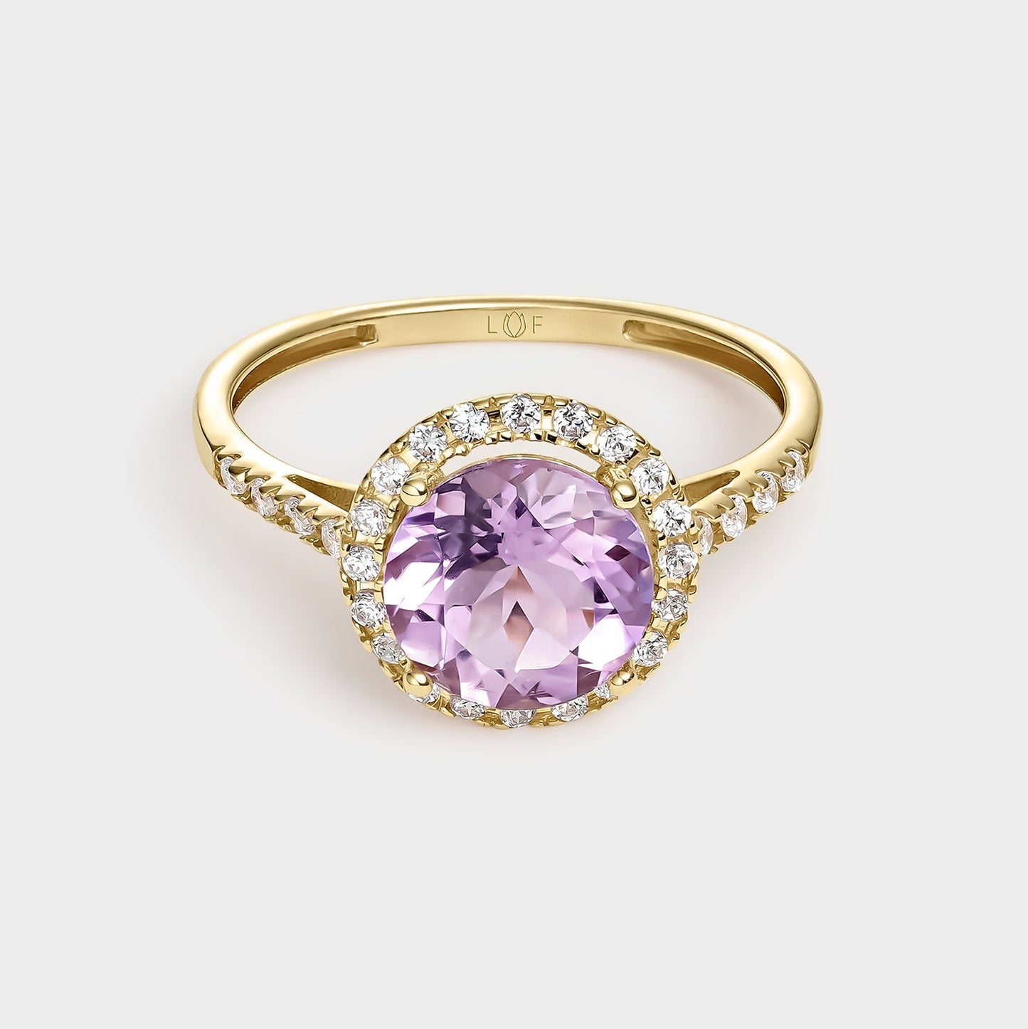 ANILLO ORO AMARILLO 18K AMATISTA CENTRAL Y CIRCONITAS
