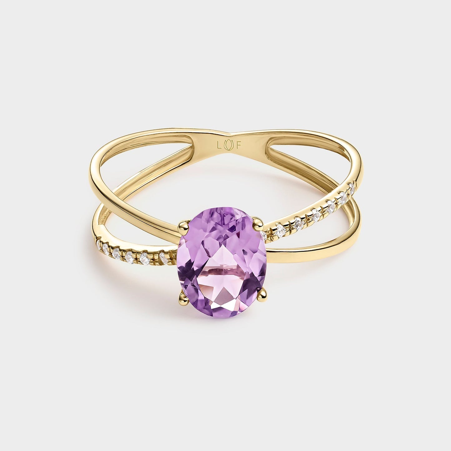 ANILLO ORO AMARILLO 18K DOBLE HILERA AMATISTA OVAL Y CIRCONITAS