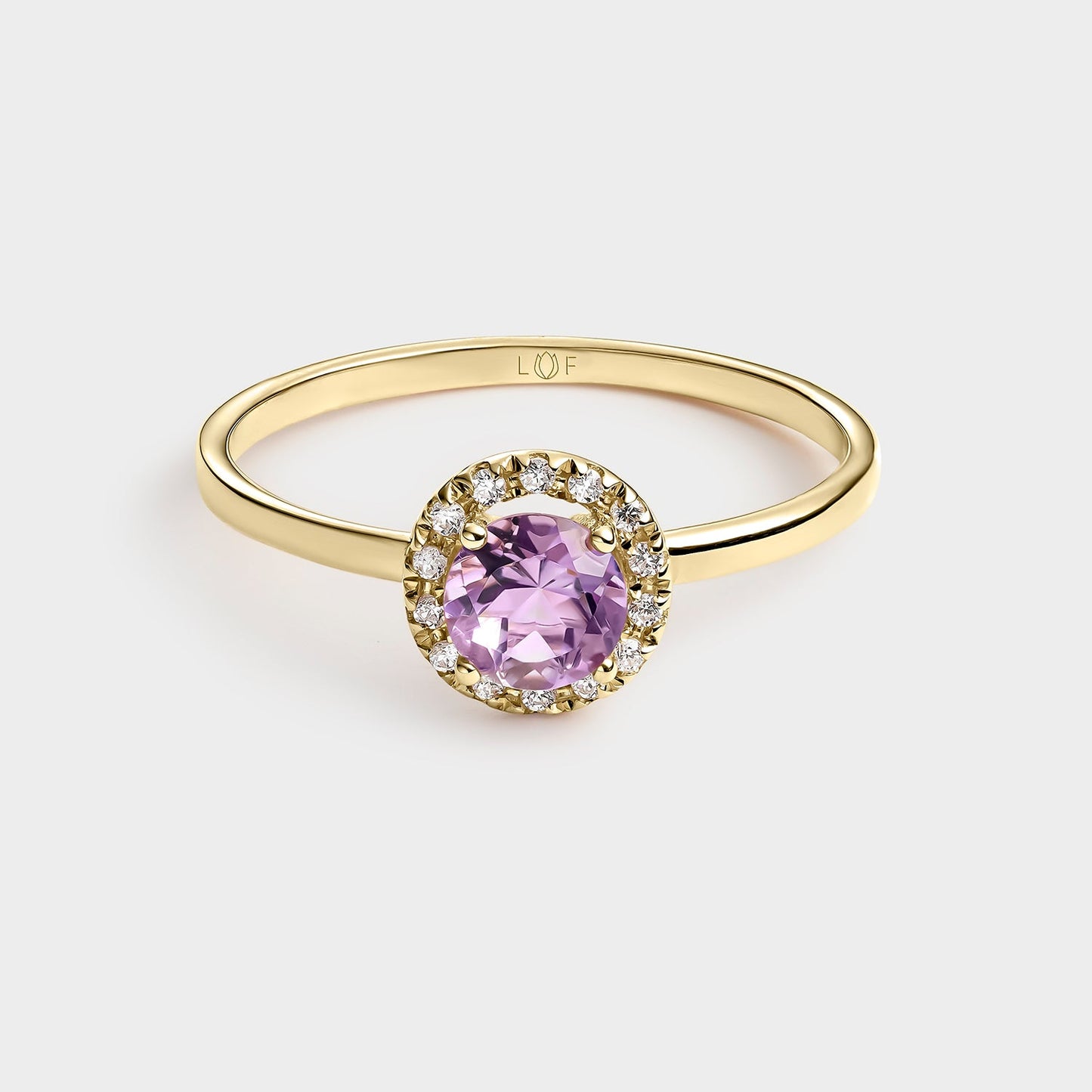 ANILLO ORO AMARILLO 18K AMATISTA CENTRAL Y CIRCONITAS