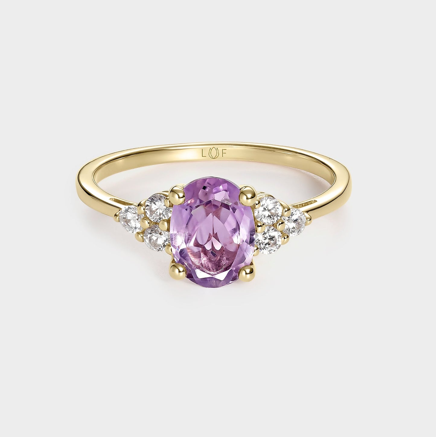 ANILLO ORO AMARILLO 18K TRILOGÍA AMATISTA Y CIRCONITAS