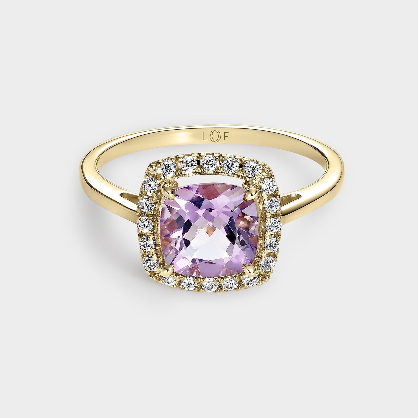 ANILLO ORO AMARILLO 18K AMATISTA CUSHION Y CIRCONITAS