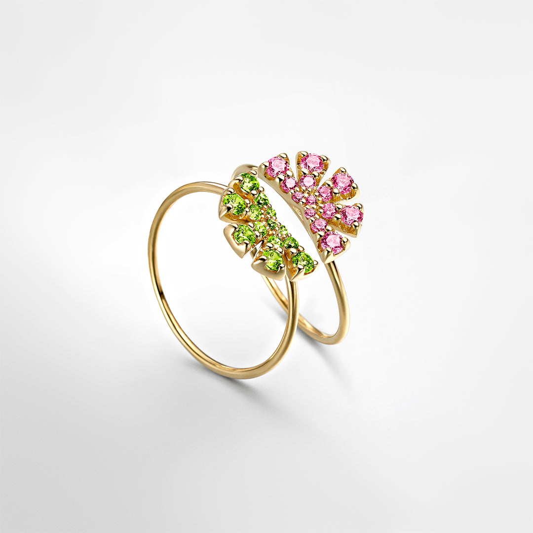 ANILLO ORO AMARILLO 18K ABANICO CON TOPACIO ROSA