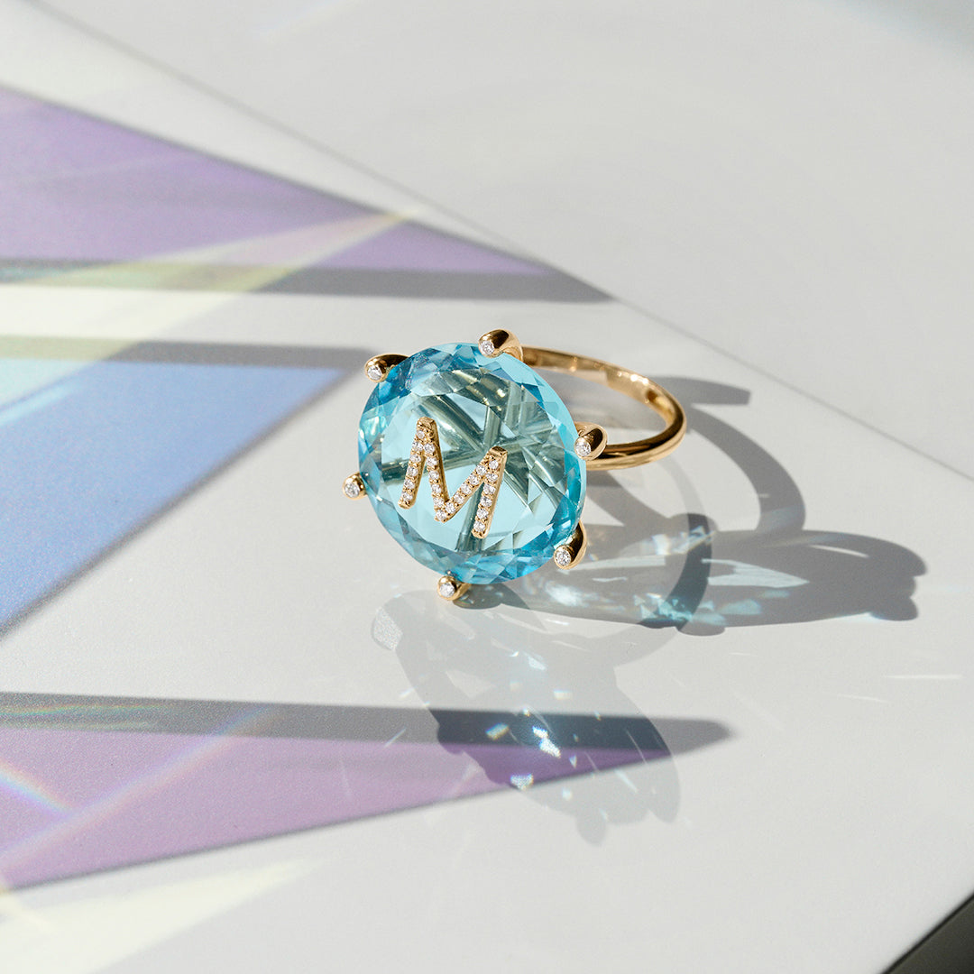 ANILLO ORO AMARILLO 18K COCKTAIL "M" TOPACIO AZUL