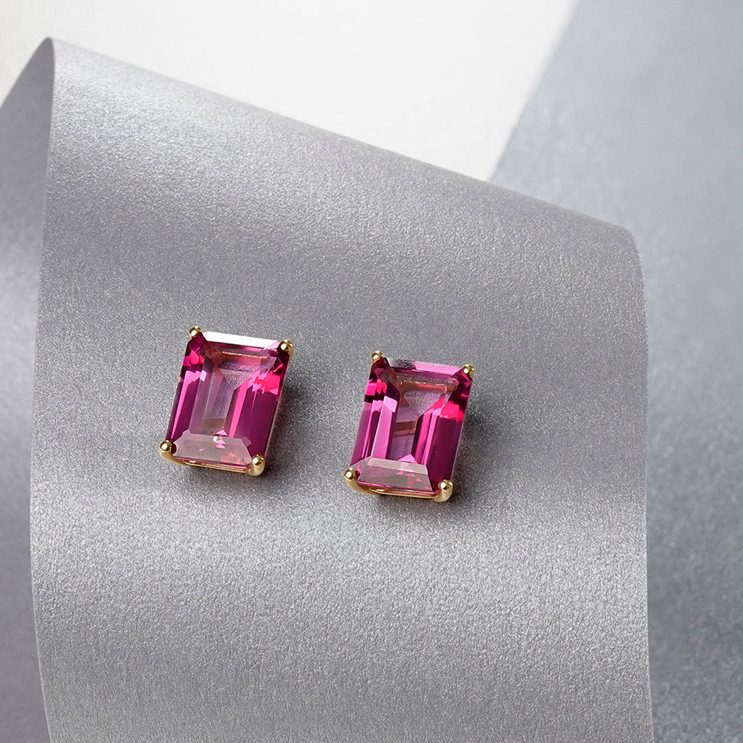 PENDIENTES ORO AMARILLO 18K TOPACIO ROSA OCTOGONAL