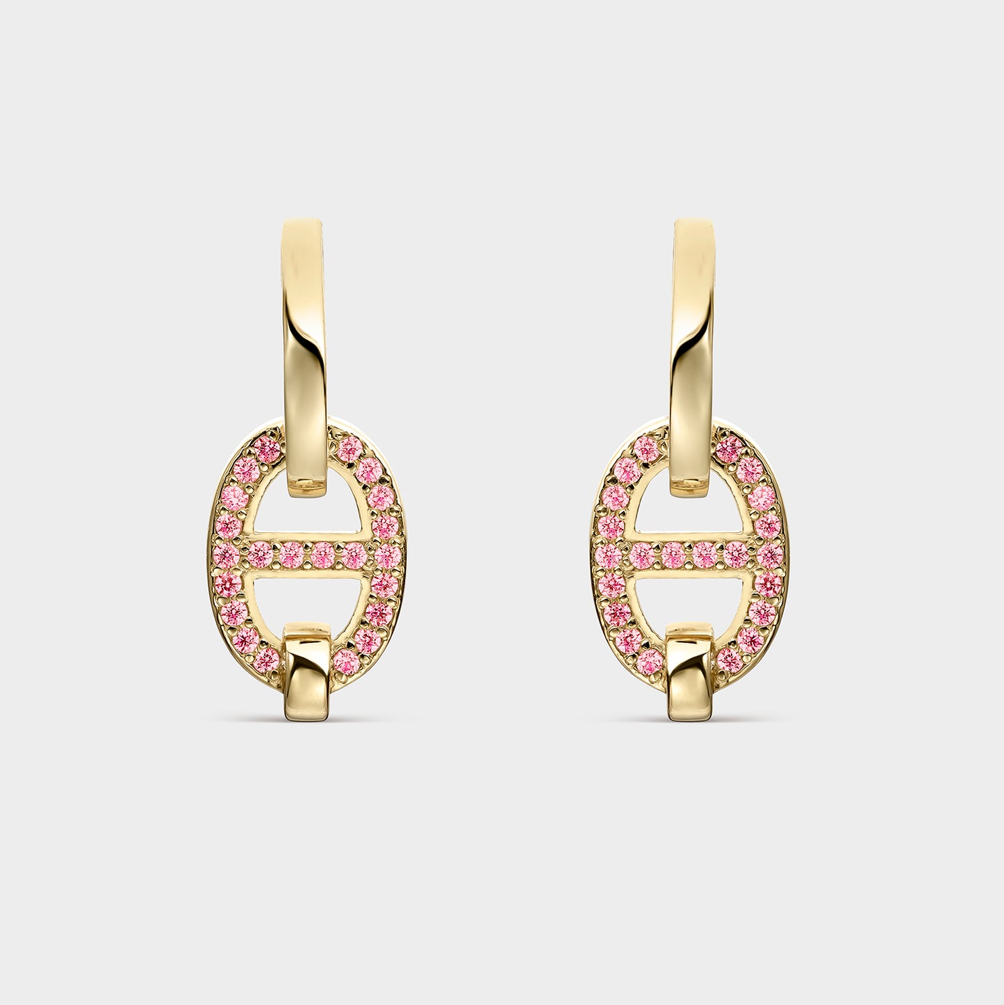 PENDIENTES ORO AMARILLO 18K ESLABONES COLGANTES TOPACIOS ROSAS