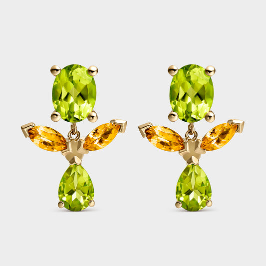 PENDIENTES ORO AMARILLO 18 KTS PERIDOTOS Y CITRINOS
