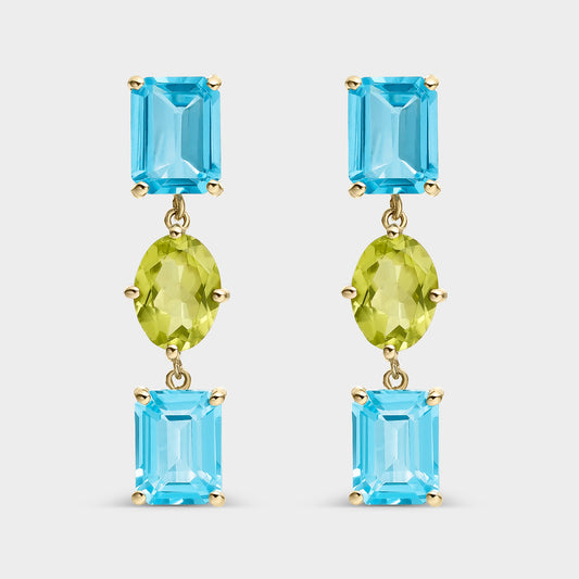 PENDIENTES ORO AMARILLO  18 KTS TOPACIOS SWISS OCTOGON Y PERIDOTO OVAL
