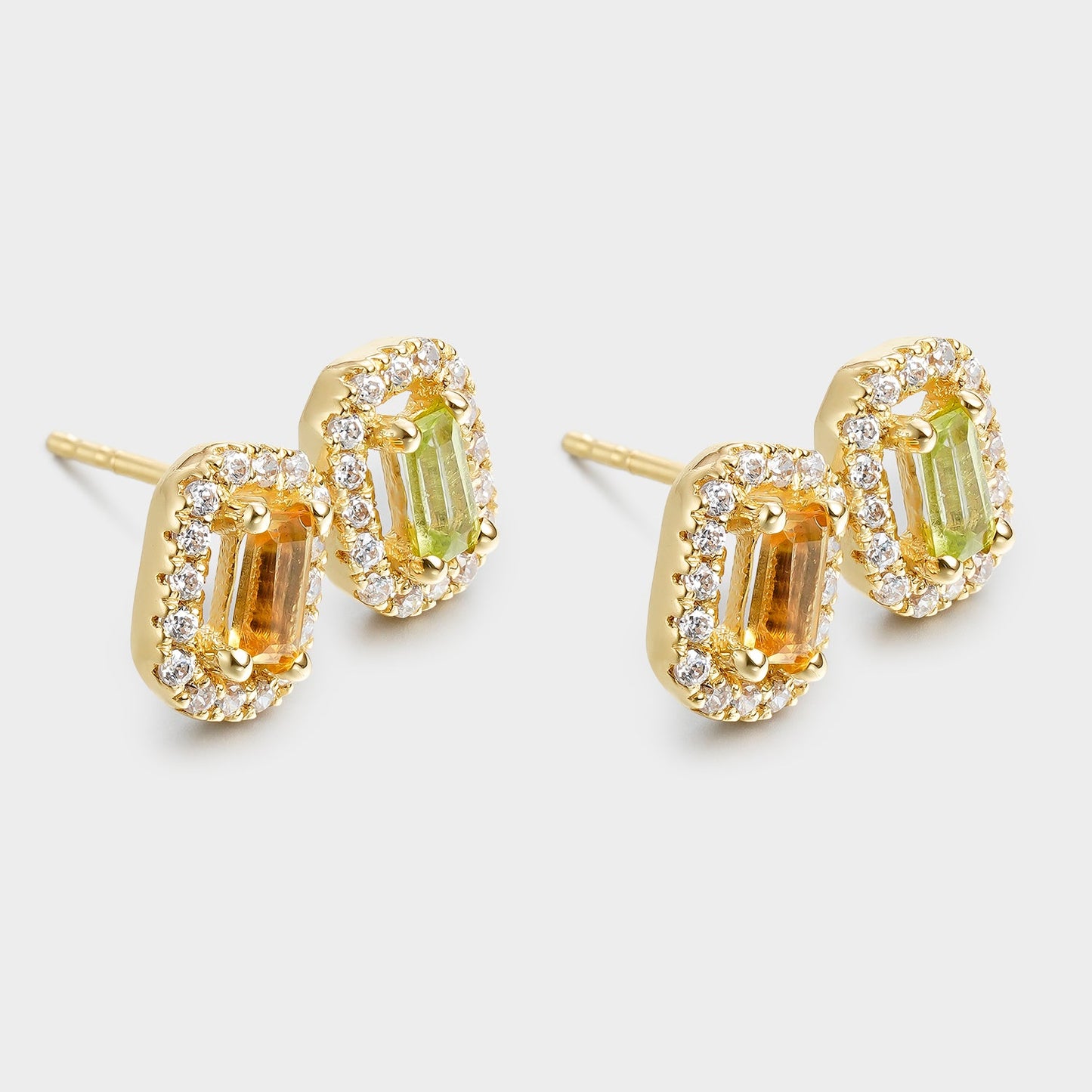 Pendientes Dobles Oro Amarillo 18K Citrino y Peridoto Barreta