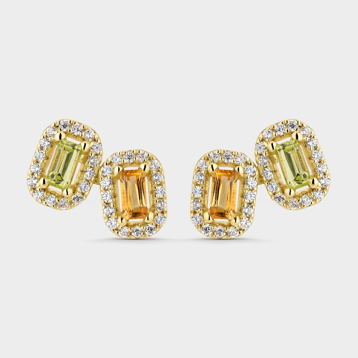 Pendientes Dobles Oro Amarillo 18K Citrino y Peridoto Barreta