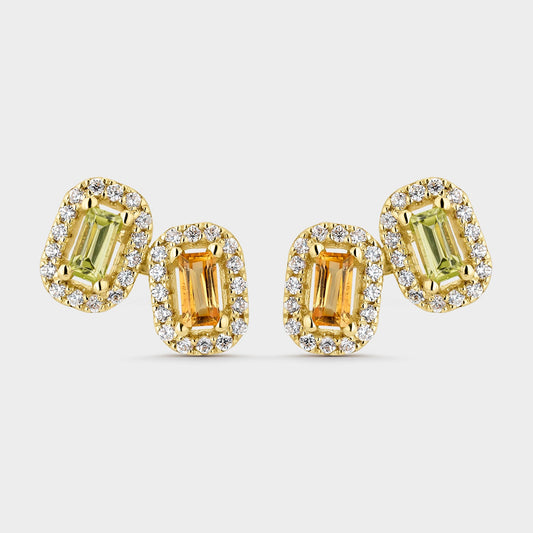 Pendientes Dobles Oro Amarillo 18K Citrino y Peridoto Barreta