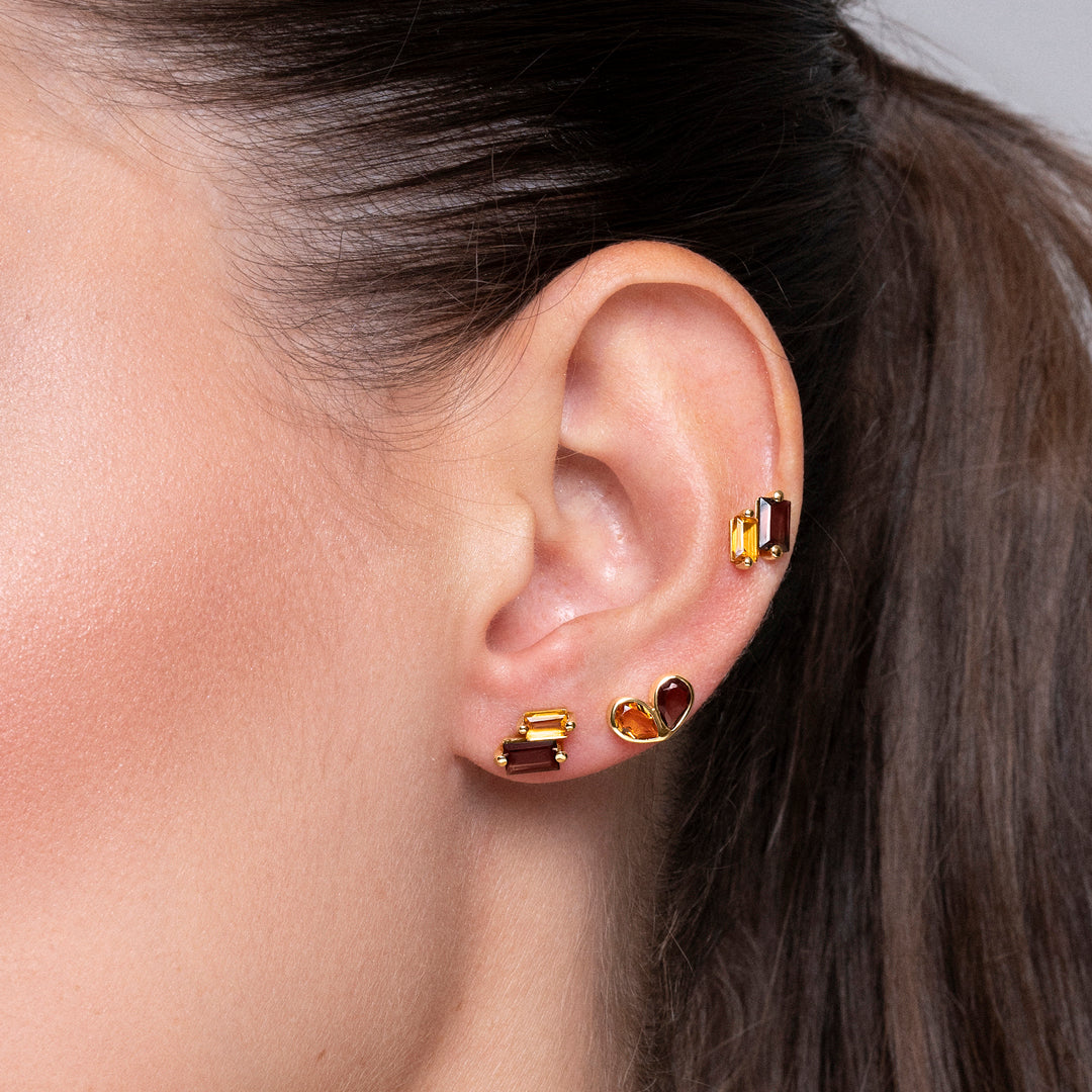 PENDIENTES ORO AMARILLO 18K DOBLE BAGUETTE CUARZO FUMÉ Y CITRINO