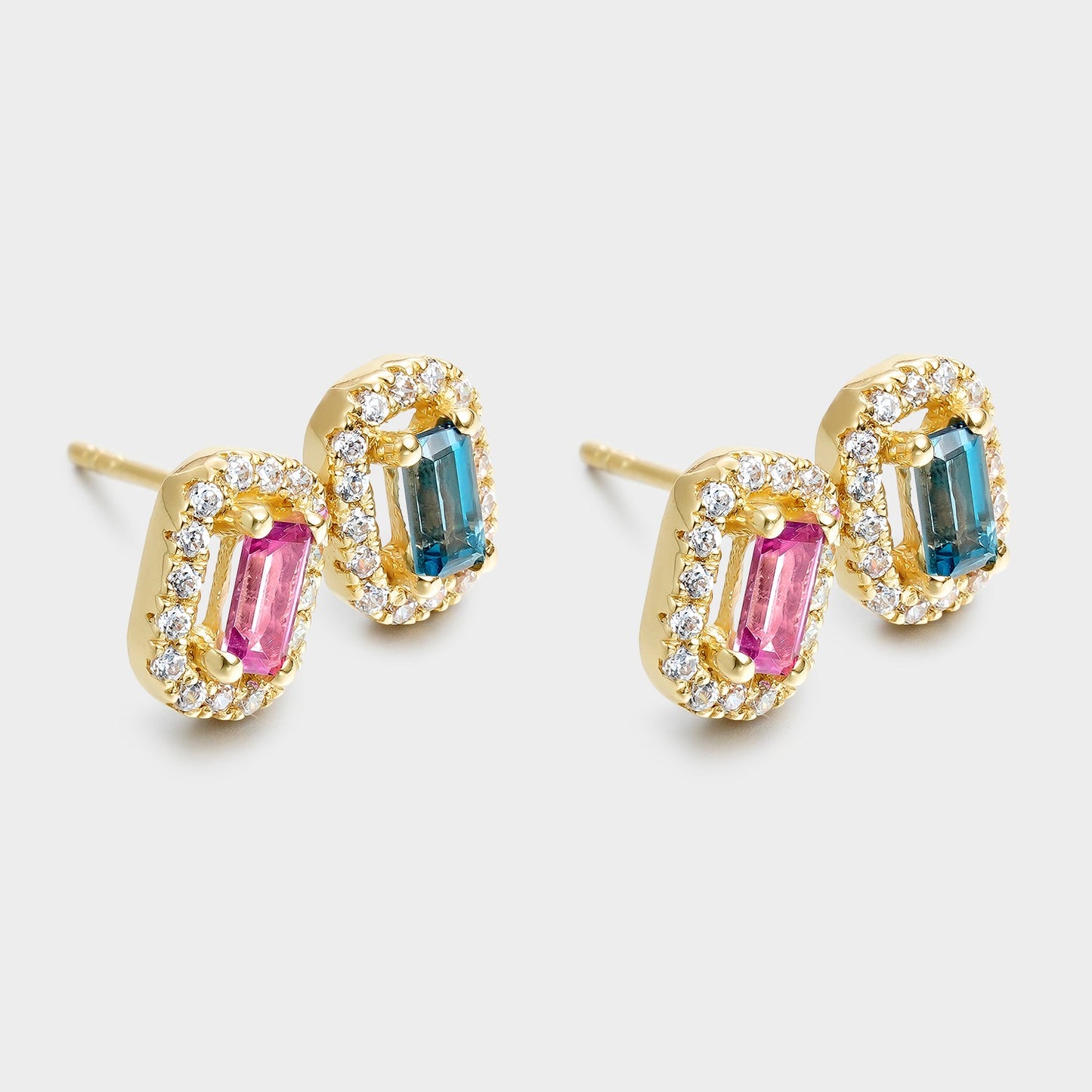 Pendientes Dobles de Oro Amarillo 18k Topacio London y Rosa Barreta