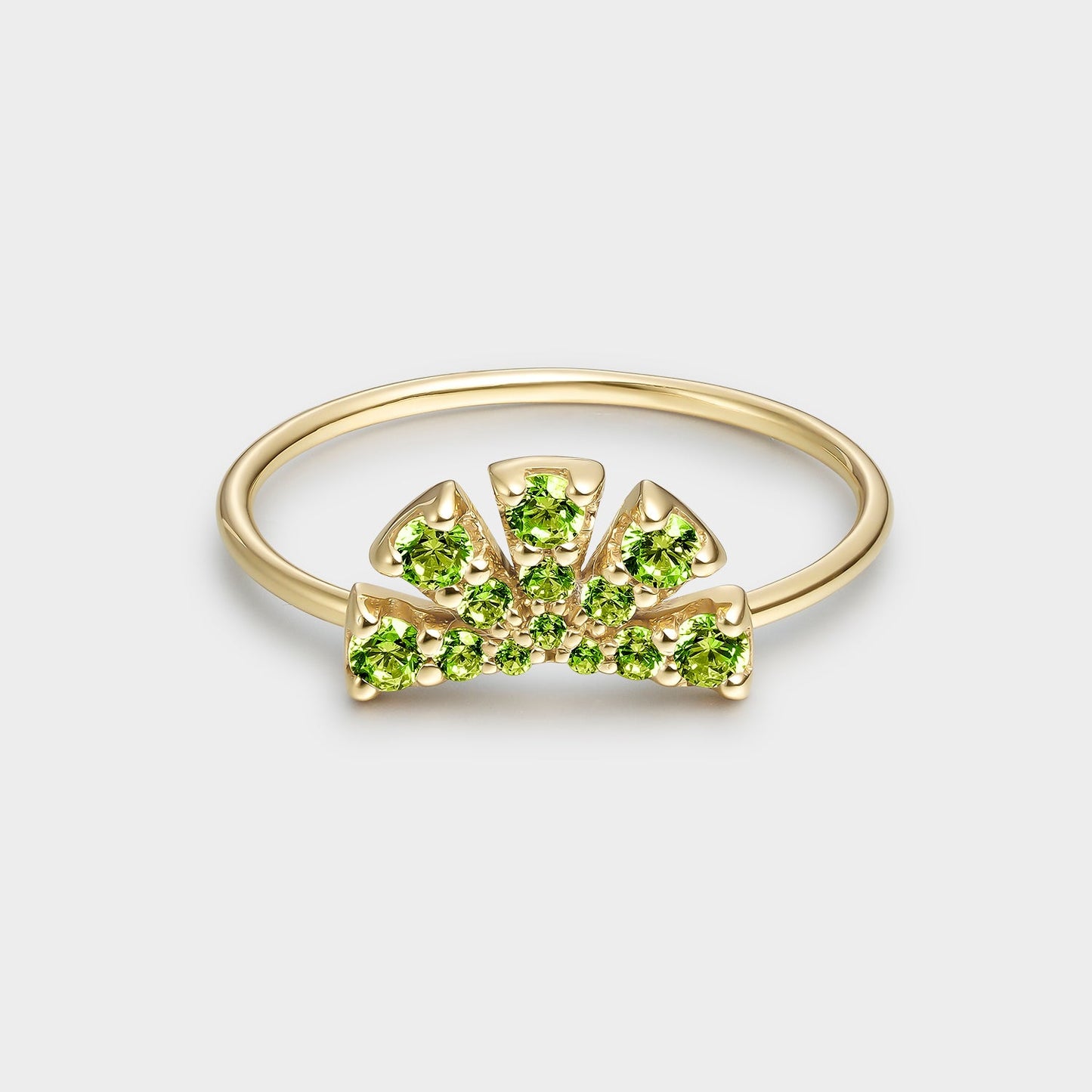 Anillo Abanico Olivinas en Oro Amarillo de 18K - Colección Blossoms