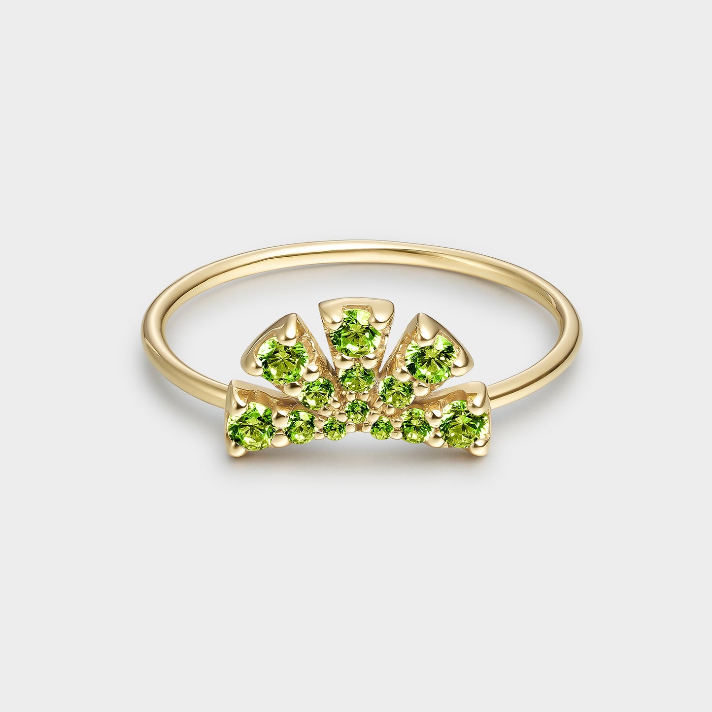 ANILLO ORO AMARILLO 18K ABANICO CON OLIVINAS