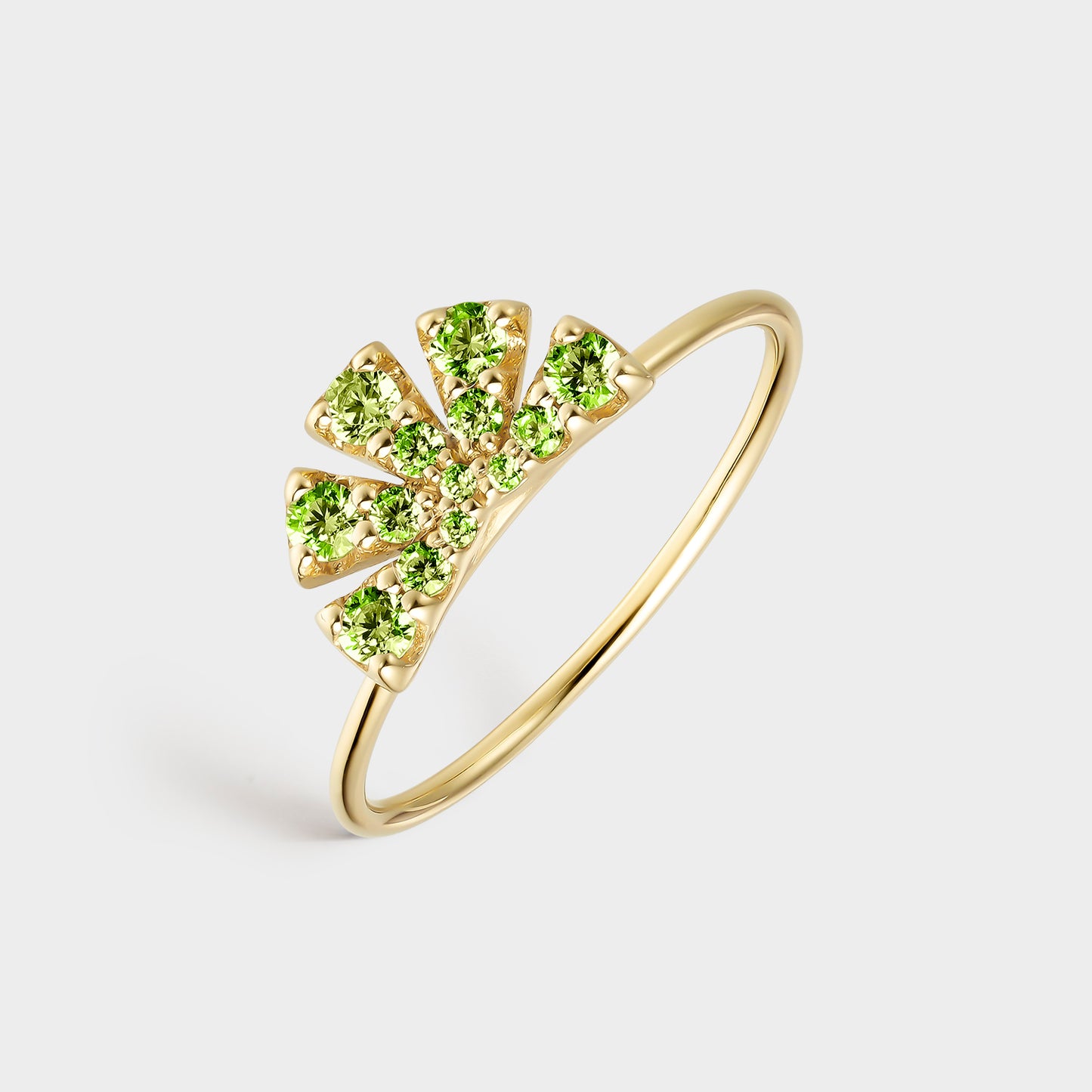 ANILLO ORO AMARILLO 18K ABANICO CON OLIVINAS