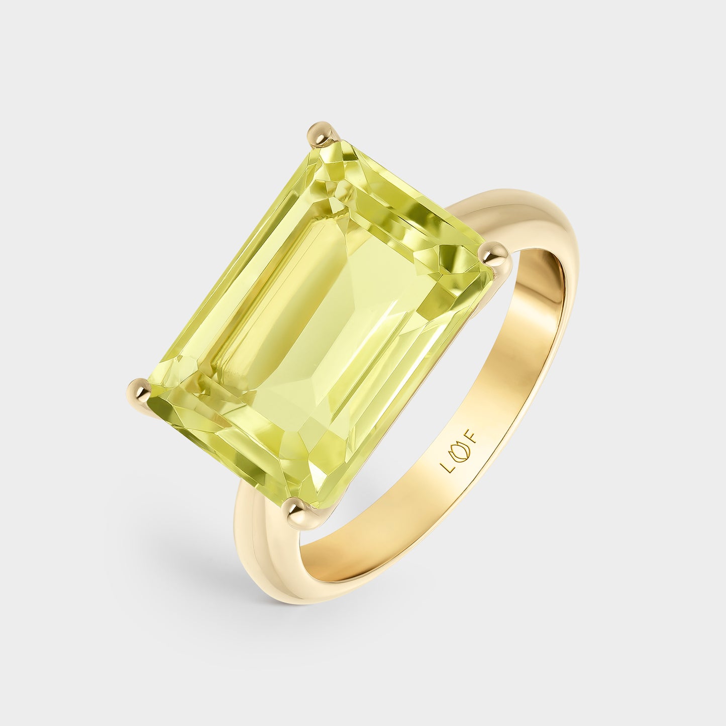 ANILLO ORO AMARILLO 18K CUARZO LIMÓN OCTOGONAL