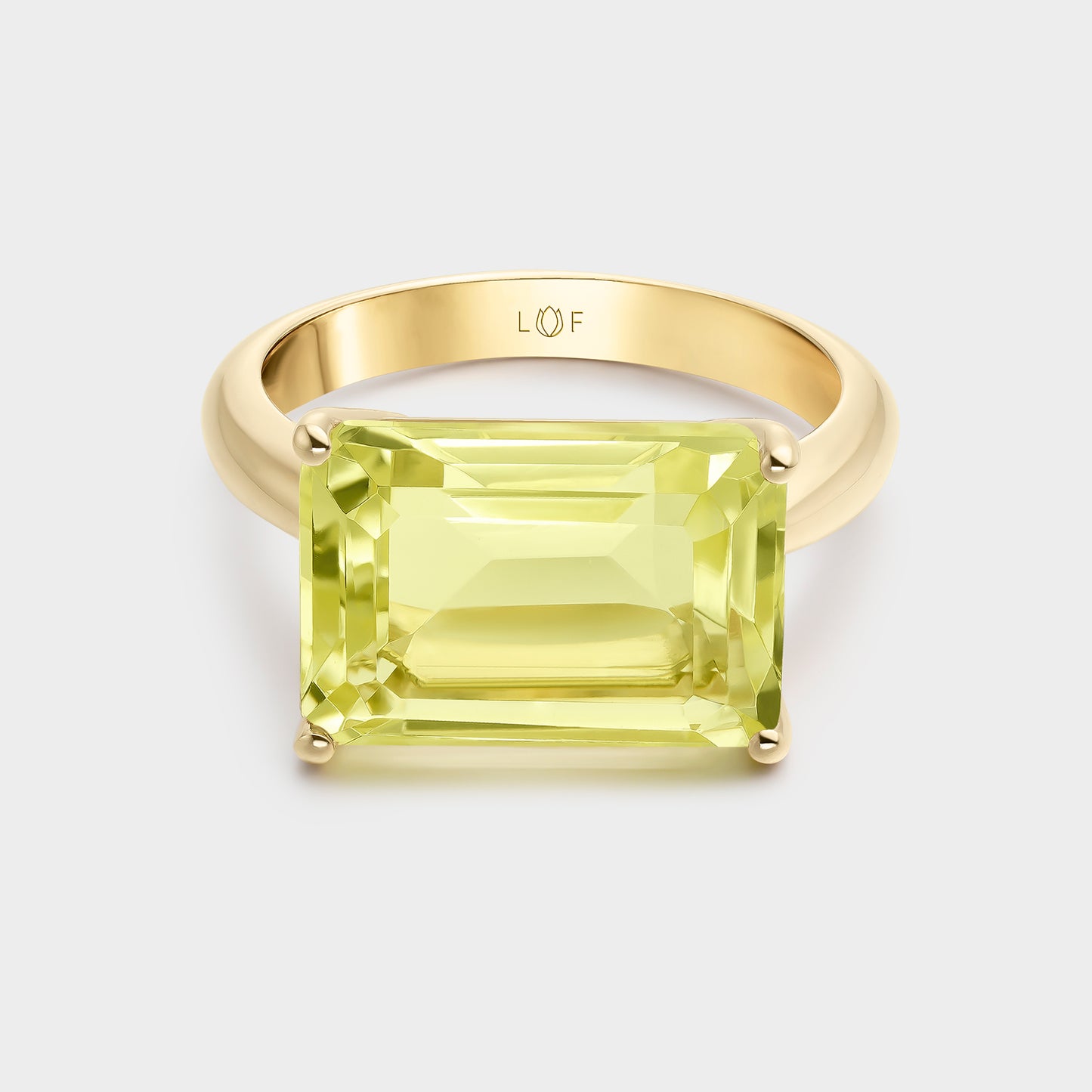 ANILLO ORO AMARILLO 18K CUARZO LIMÓN OCTOGONAL