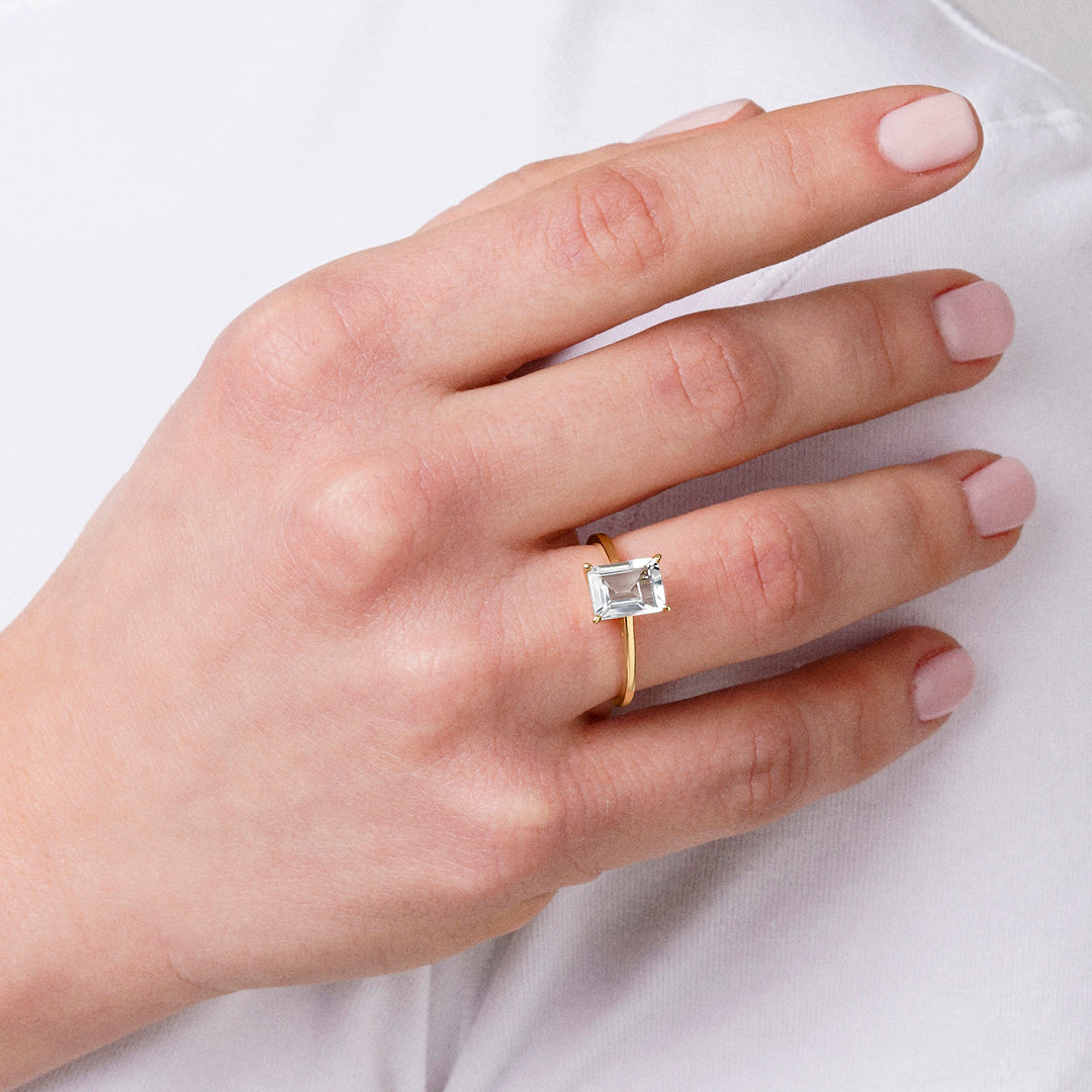 ANILLO ORO AMARILLO 18K TOPACIO BLANCO OCTOGONAL PEQ.