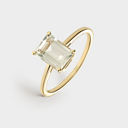 ANILLO ORO AMARILLO 18K AMATISTA VERDE OCTOGONAL PEQ.